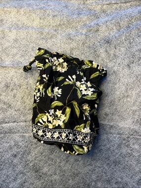 Vera Bradley Black Floral Peasant Top with White Blossoms